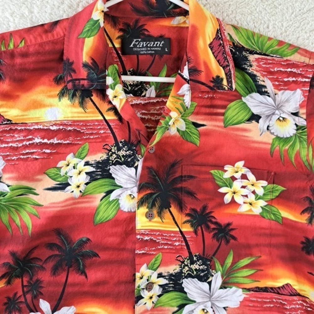 Favant Hawaiian Aloha Shirt Mens Size Large Short‎ Sleeve Button Up Floral